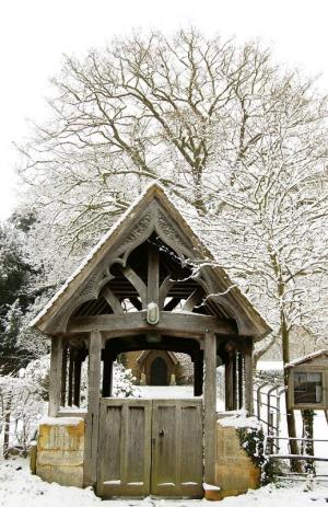 The lynchgate, the entrance to the church