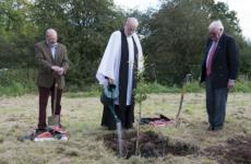 The villagers gathered for the first tree planting in the Queens Diamond Jubilee coppice sponsored by the Parish Council and the Land Owners