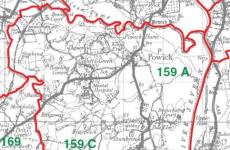 
The map consists of an Ordanance Survey map taken from the 1940's with the boundary of the parish as it was in 1850 super-imposed on the top in red.